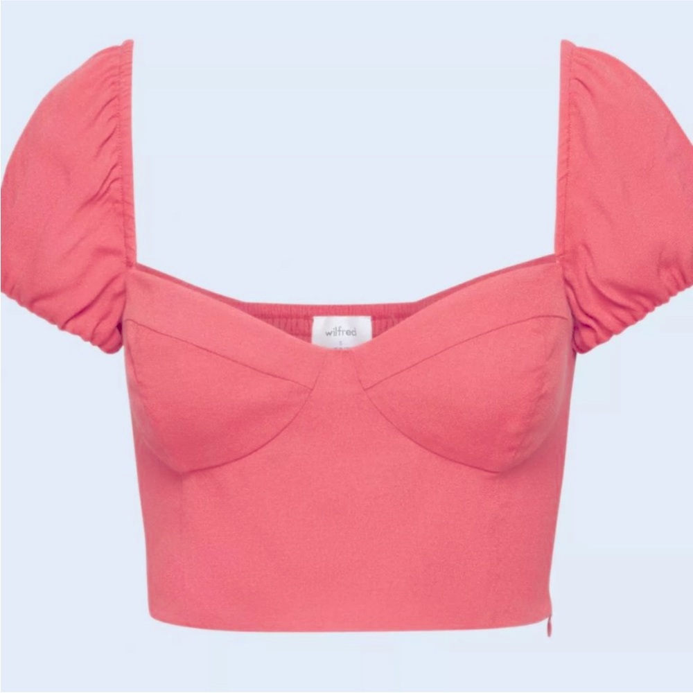 Aritzia Coral Puff Sleeve Crop Top